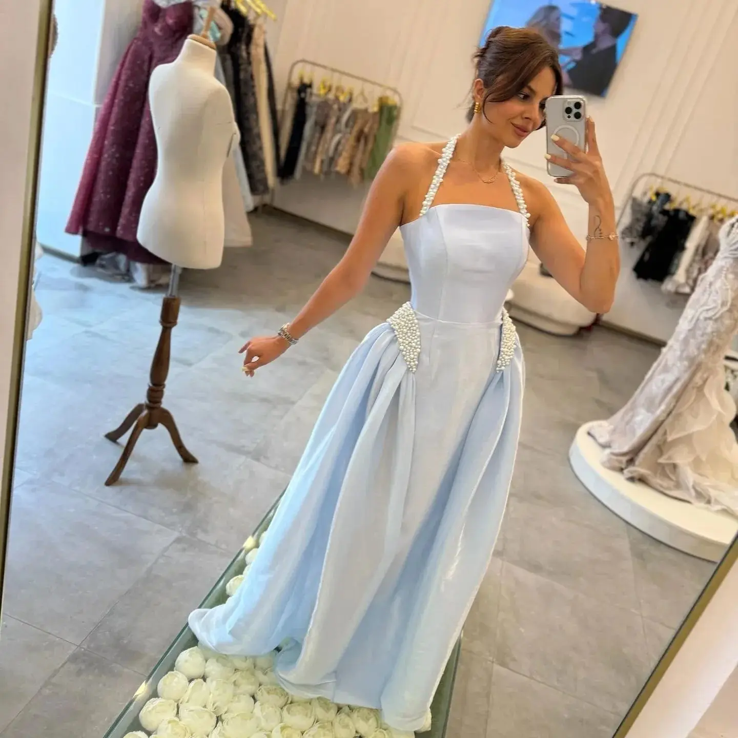 Платье для выпускного вечера с бретелькой на шее, женские плиссированные вечерние платья, синее вечернее платье с бисером, коктейльное платье трапециевидной формы длиной до пола
Платье для выпускного вечера с бретелькой на шее, женские плиссированные вечерние платья, синее вечернее платье с бисером, коктейльное платье трапециевидной формы длиной до пола