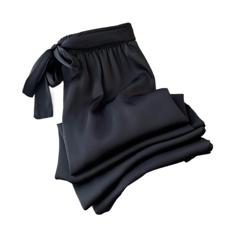 Elegant Satin Wide Leg Long Pants Women Casual Elastic High Waist Pants With Belt Silk Smooth Solid Long Trousers korean style
Elegant Satin Wide Leg Long Pants Women Casual Elastic High Waist Pants With Belt Silk Smooth Solid Long Trousers korean style