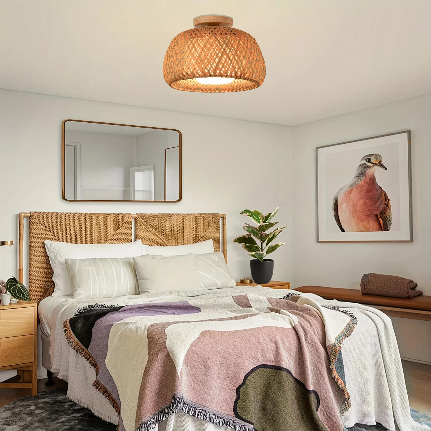 Japanese-style rural tropical hand-woven bamboo and rattan E27 ceiling light for living room, bedroom, hallway, and staircase
Japanese-style rural tropical hand-woven bamboo and rattan E27 ceiling light for living room, bedroom, hallway, and staircase