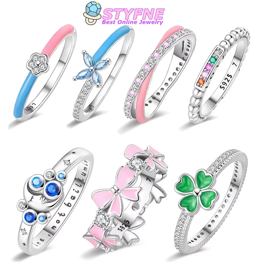 925 Silver Original Valentine's Day Gift Jewelry Accessory Set Pink Zircon Bow Ring Green Four-leaf Clover Moon Star Woman Ring
925 Silver Original Valentine's Day Gift Jewelry Accessory Set Pink Zircon Bow Ring Green Four-leaf Clover Moon Star Woman Ring