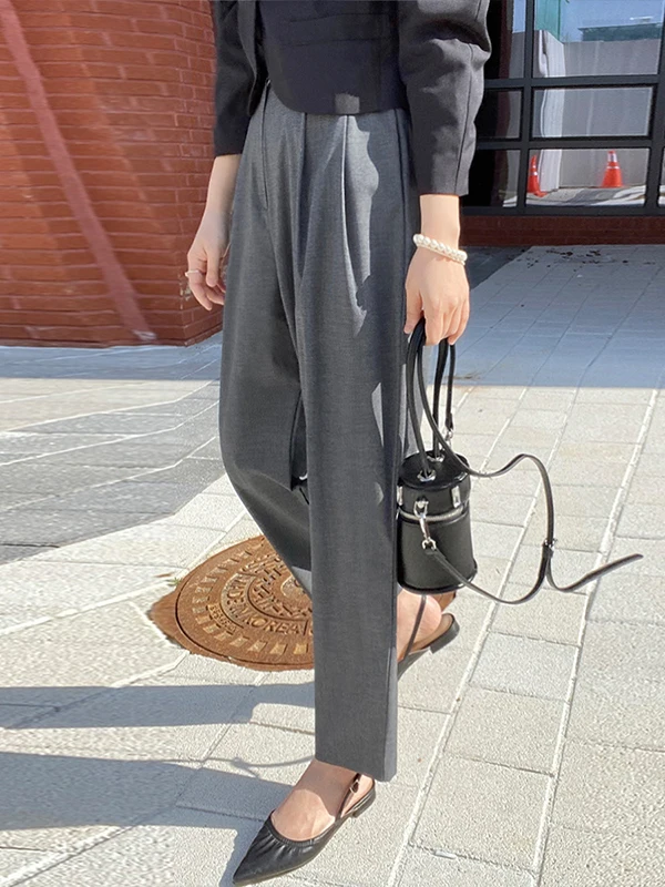 Grey Suit Pants Women's Commute Professional Work Loose Harlan Carrot Pants High Waist Polyester Fiber Asymmetric Splice
Grey Suit Pants Women's Commute Professional Work Loose Harlan Carrot Pants High Waist Polyester Fiber Asymmetric Splice