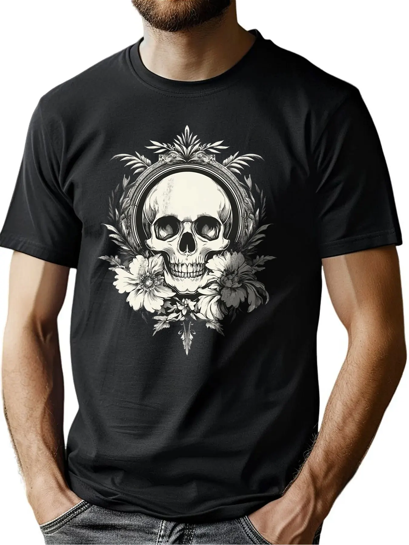 Premium Knit Cotton Men's Short Sleeve Tee With Skull Floral Print Christmas Gift Outdoor Comfort Wear Machine Washable For Men
Premium Knit Cotton Men's Short Sleeve Tee With Skull Floral Print Christmas Gift Outdoor Comfort Wear Machine Washable For Men