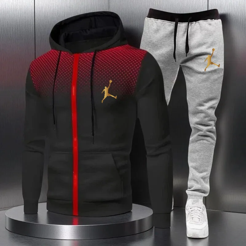 European and American trendy hooded zipper sweatshirt and pants two-piece set for men, polka dot splicing sports and leisure sui
European and American trendy hooded zipper sweatshirt and pants two-piece set for men, polka dot splicing sports and leisure sui