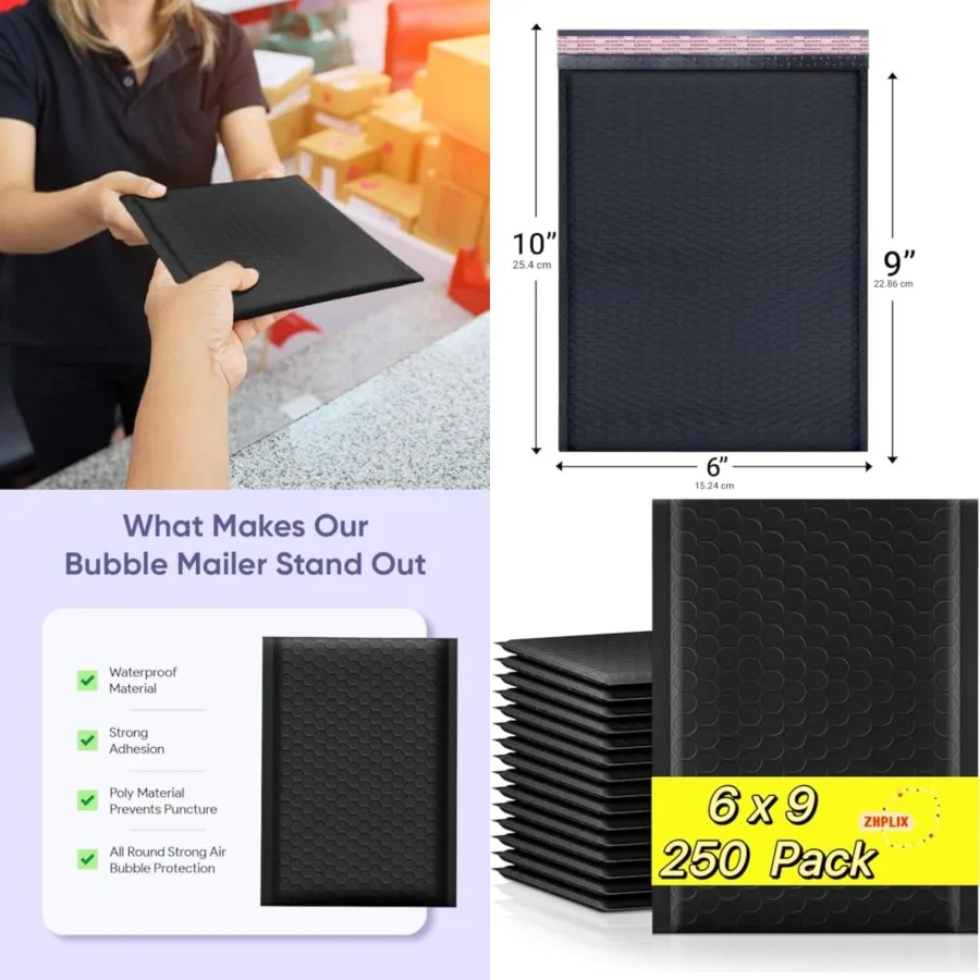 Poly Bubble Mailers Pack Usable Size 6x9 Black Waterproof Self Seal Adhesive Shipping Bags, Cushioning Padded Envelopes for Shi
Poly Bubble Mailers Pack Usable Size 6x9 Black Waterproof Self Seal Adhesive Shipping Bags, Cushioning Padded Envelopes for Shi