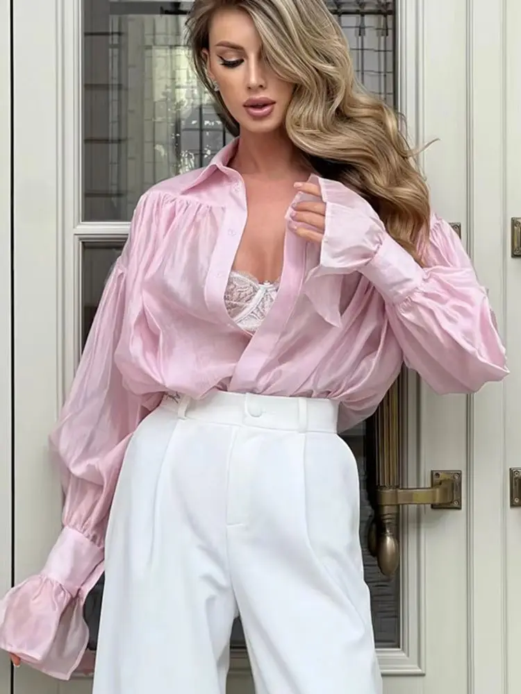 Women's Fashion Loose Blouse Elegant and Versatilepink Lapel Long Sleeve Shirt Office Casual Solid Color Classic Top
Women's Fashion Loose Blouse Elegant and Versatilepink Lapel Long Sleeve Shirt Office Casual Solid Color Classic Top