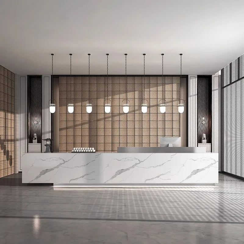 Nordic High-end Sintered Stone Reception Desk Modern Designer Marble Enterprise Reception Desk Hotel Commercial Furniture FYRD
Nordic High-end Sintered Stone Reception Desk Modern Designer Marble Enterprise Reception Desk Hotel Commercial Furniture FYRD