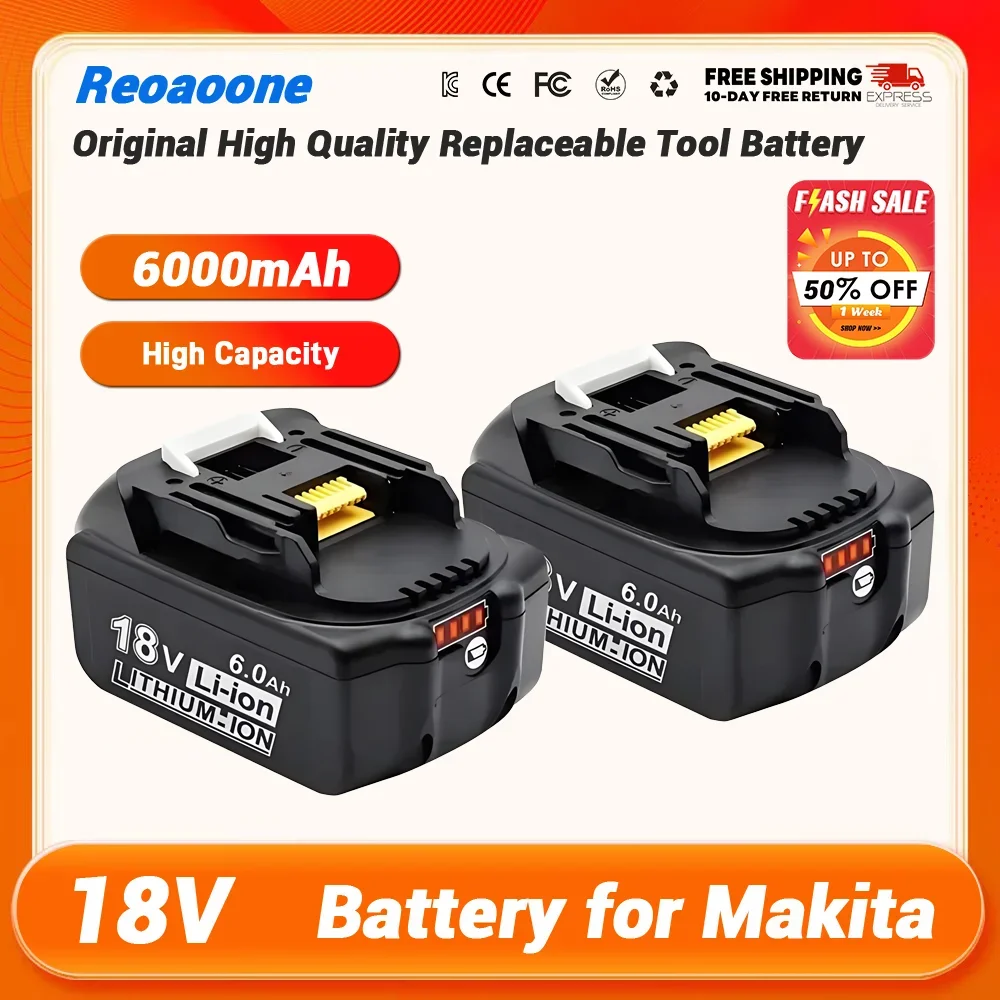 Reoaoone для аккумулятора Makita 18 В, аккумуляторная батарея для электроинструментов со светодиодной литий-ионной заменой LXT BL1860 BL1850 BL1830, 6000 мАч
Reoaoone для аккумулятора Makita 18 В, аккумуляторная батарея для электроинструментов со светодиодной литий-ионной заменой LXT BL1860 BL1850 BL1830, 6000 мАч