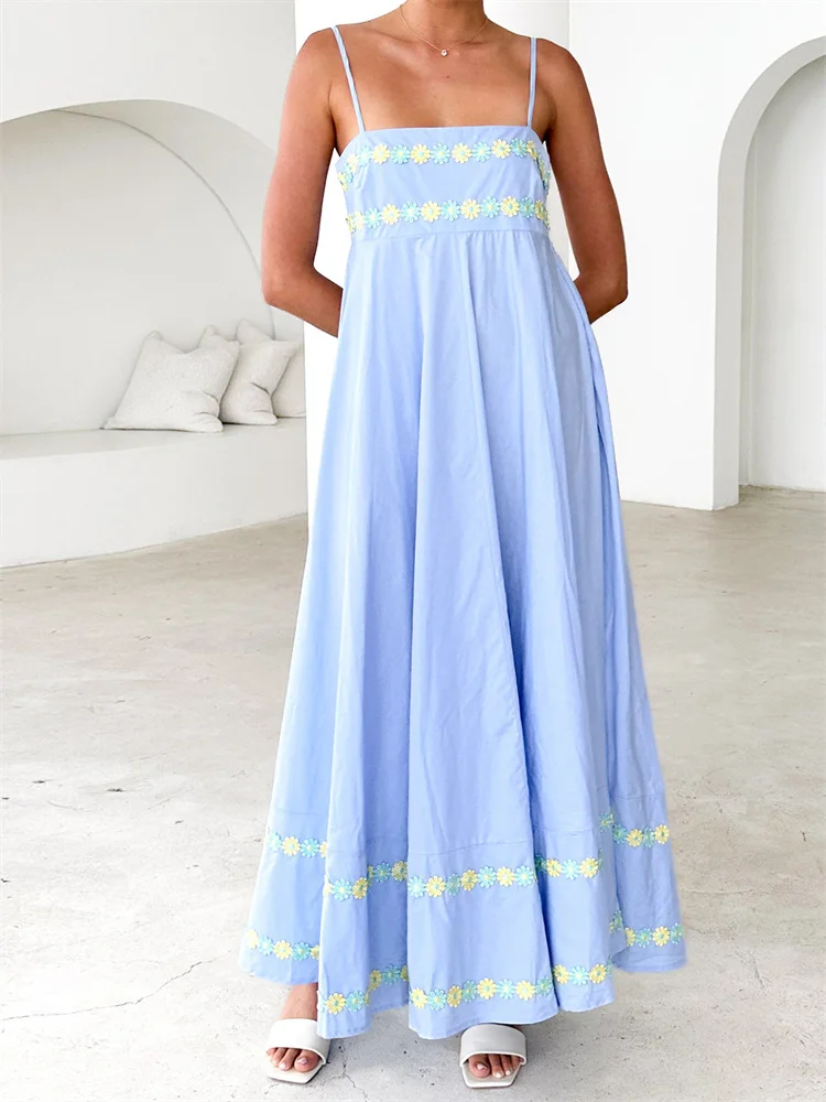 CHRONSTYLE Women Summer Spaghetti Strap Dress 3D Flowers Patchwork Stylish Sleeveless Loose Fit Long Maxi Dress Female Vestidos
CHRONSTYLE Women Summer Spaghetti Strap Dress 3D Flowers Patchwork Stylish Sleeveless Loose Fit Long Maxi Dress Female Vestidos