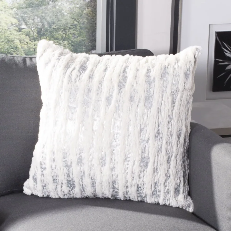 Lorelei 18" x 18" Distressed Plush Pillow, White/Silver
Lorelei 18" x 18" Distressed Plush Pillow, White/Silver