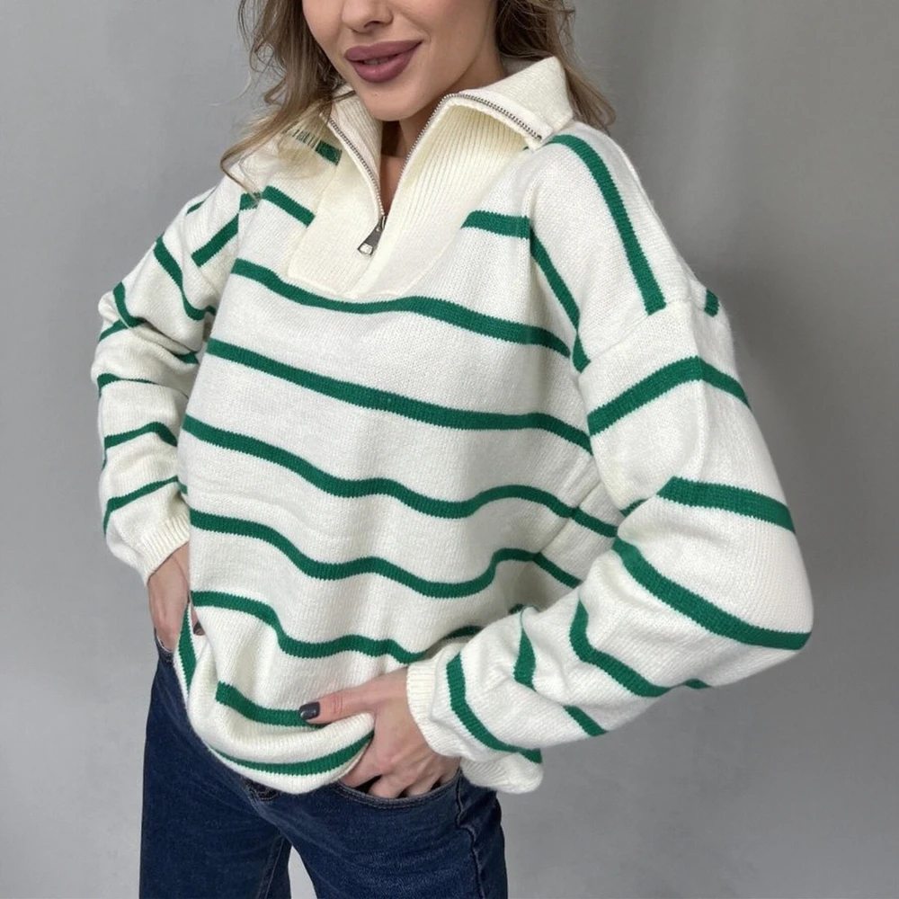 Women's Striped Long Sleeve Sweater Autumn Winter Fashion Casual Stand-up Collar Trendy Daily Wear Stylish
Women's Striped Long Sleeve Sweater Autumn Winter Fashion Casual Stand-up Collar Trendy Daily Wear Stylish