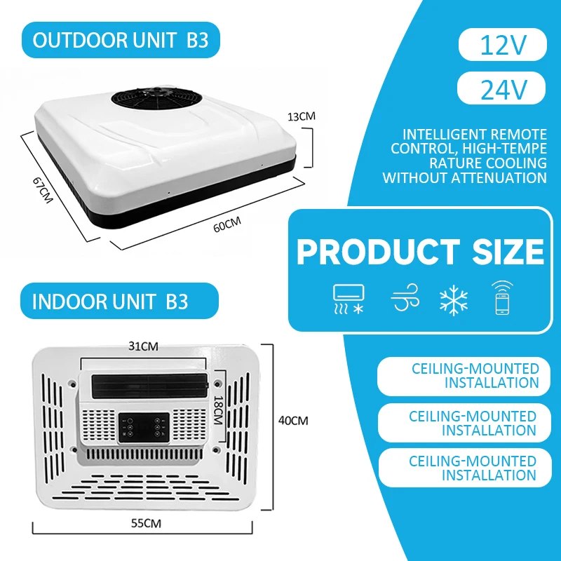 All in One Rooftop Vehicle Battery Electric Automatic 12v 24v Dc air Conditioner for Car RV Truck
All in One Rooftop Vehicle Battery Electric Automatic 12v 24v Dc air Conditioner for Car RV Truck