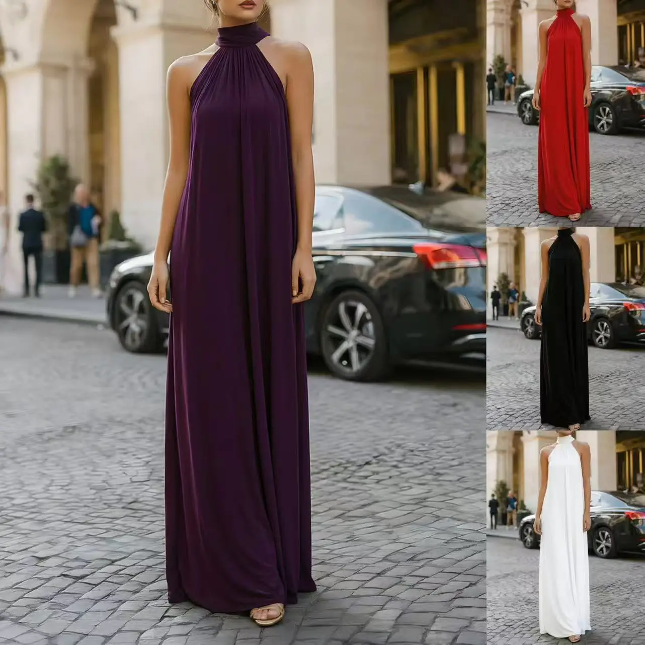 Elegant Sleeveless High Neck Draped Suspender Evening Dress for Spring Summer Women's Jumpsuit Overall Playsuit Matching Set
Elegant Sleeveless High Neck Draped Suspender Evening Dress for Spring Summer Women's Jumpsuit Overall Playsuit Matching Set