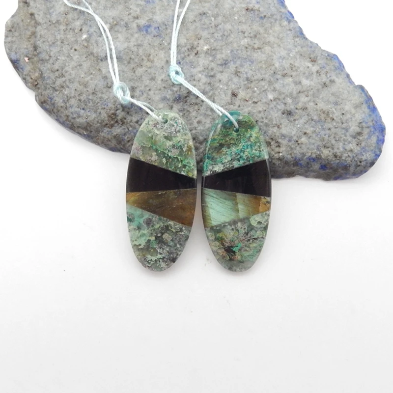 Natural Labradorite Chrysocolla Obsidian Intarsia Earring Beads Green Jewelry Accessories 32x16x4mm 7.7g for Crafting
Natural Labradorite Chrysocolla Obsidian Intarsia Earring Beads Green Jewelry Accessories 32x16x4mm 7.7g for Crafting