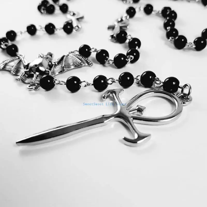 D5QB Fashion for Vampire Ankh Rosary Necklace Black Bead Chain Necklace Halloween Jew
D5QB Fashion for Vampire Ankh Rosary Necklace Black Bead Chain Necklace Halloween Jew