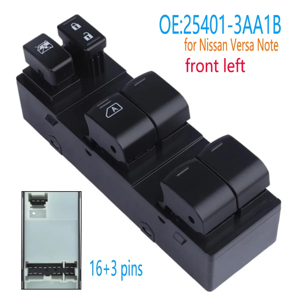 Front Left electric Window Control Switch For Nissan Versa 2012-2019 Window Glass Lifter regulator Button parts Car Accessories
Front Left electric Window Control Switch For Nissan Versa 2012-2019 Window Glass Lifter regulator Button parts Car Accessories
