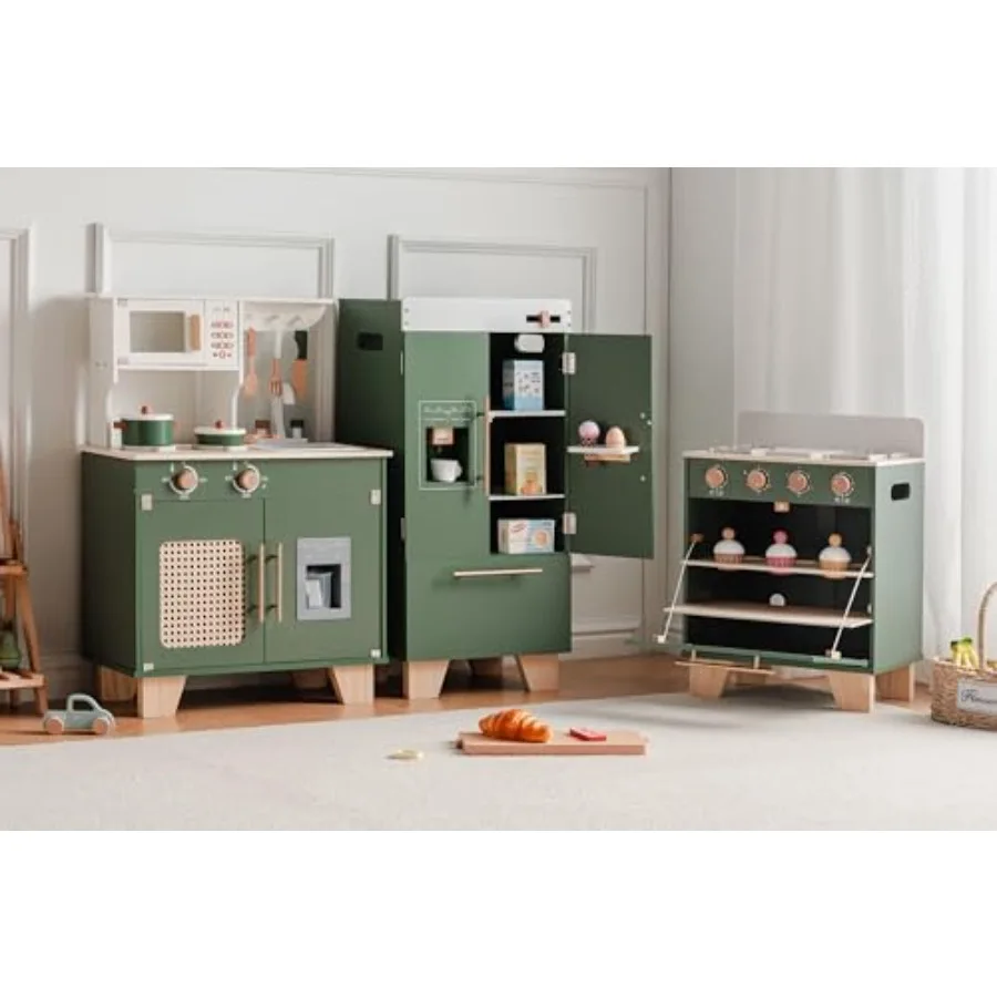 Play kitchen for home use, vintage green wooden toy kitchen set with fridge and oven, eco-friendly wood, smooth finish, ideal f
Play kitchen for home use, vintage green wooden toy kitchen set with fridge and oven, eco-friendly wood, smooth finish, ideal f