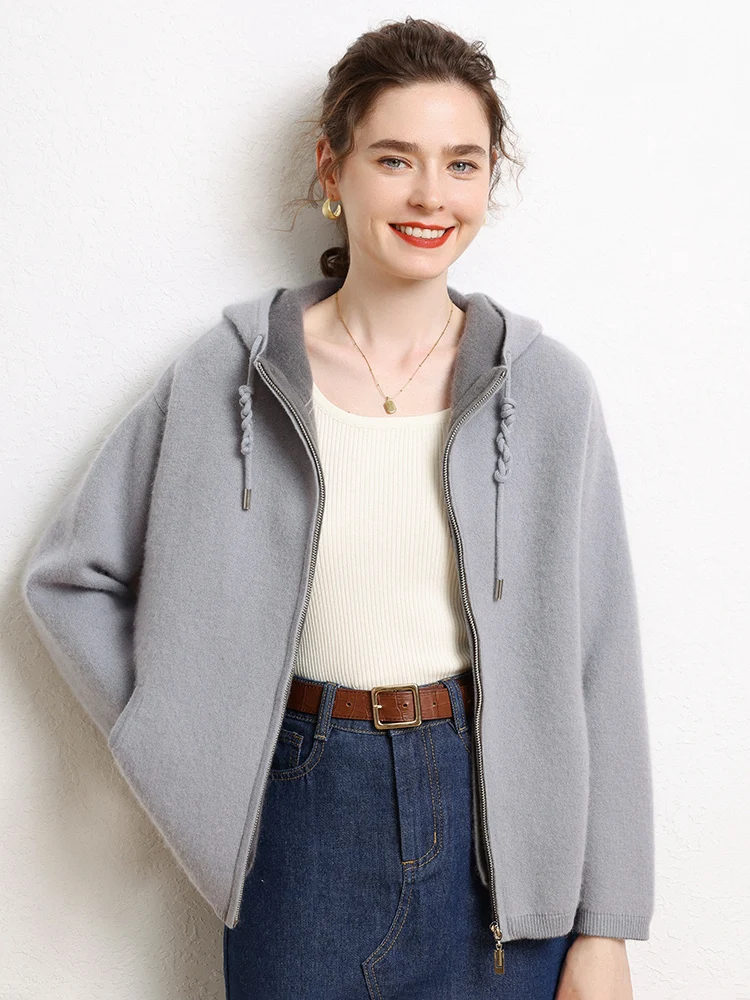 High Quality 100% Cashmere Cardigan Hoodie Women Autumn Winter Thick Knitwear Sweater Zippers Casual Knitted Hoodie Fashion Tops
High Quality 100% Cashmere Cardigan Hoodie Women Autumn Winter Thick Knitwear Sweater Zippers Casual Knitted Hoodie Fashion Tops