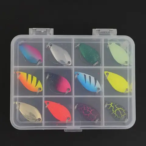 12pcs Box Kit Metal Spoon Fishing Lure Wobbler Casting Jigging Tackle Accessories Pesca Chub Single Hook Spinner Bait Trout bass