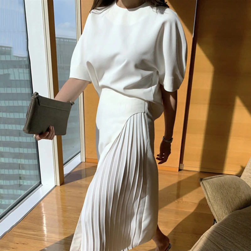 Ele Chic round Ne Bubble Sve irt High Waist Side Pleated Midi Skirt Women Faion Set Cotton Summer Outfit
Ele Chic round Ne Bubble Sve irt High Waist Side Pleated Midi Skirt Women Faion Set Cotton Summer Outfit