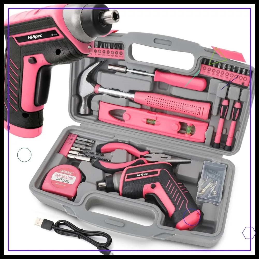 35-Piece Pink Tool Kit with USB Electric Screwdriver, Home Repair Set for Women
35-Piece Pink Tool Kit with USB Electric Screwdriver, Home Repair Set for Women