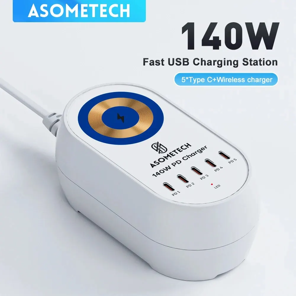 ASOMETECH 140W GaN Desktop Charging Station 5 USB C Charger Wireless Charger QC3.0 PD PPS Fast Charger For iPhone Samsung Laptop
ASOMETECH 140W GaN Desktop Charging Station 5 USB C Charger Wireless Charger QC3.0 PD PPS Fast Charger For iPhone Samsung Laptop