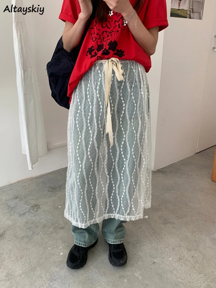 Lace Long Skirts Women All-match Lace-up Spring Layering Mesh High Waist Office Lady Simple Korean Style Slim A-line Streetwear
Lace Long Skirts Women All-match Lace-up Spring Layering Mesh High Waist Office Lady Simple Korean Style Slim A-line Streetwear