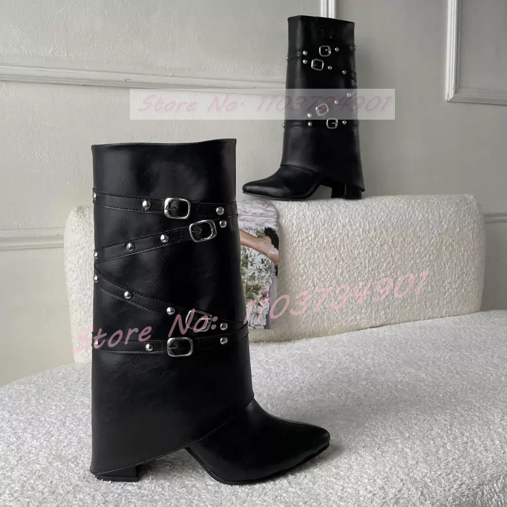 Buckle Strap Rivet Fold-over Boots Women Black Fashion Pointy Toe Chunky High Heels Mid Calf Boots Lady Party Nifty Solid Shoes
Buckle Strap Rivet Fold-over Boots Women Black Fashion Pointy Toe Chunky High Heels Mid Calf Boots Lady Party Nifty Solid Shoes