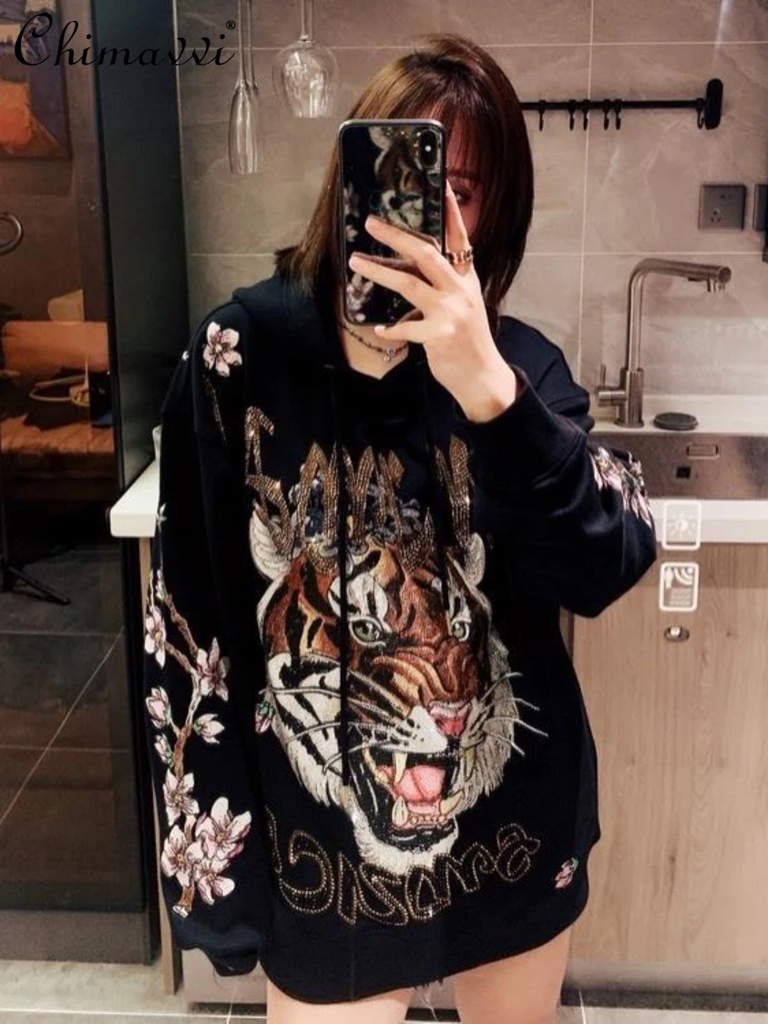 Fashion Tiger Rhinestone Hooded Sweatshirts 2024 Spring High-End Loose Pullover Oversized Long Sleeve Streetwear Anime Hoodie
Fashion Tiger Rhinestone Hooded Sweatshirts 2024 Spring High-End Loose Pullover Oversized Long Sleeve Streetwear Anime Hoodie
