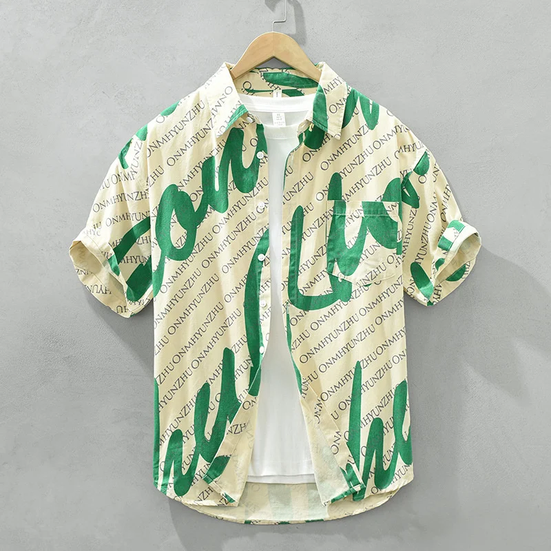 Spring and Autumn men's long sleeved shirt with letter printed fresh trendy brand fashion Hawaiian style loose casual shirt
Spring and Autumn men's long sleeved shirt with letter printed fresh trendy brand fashion Hawaiian style loose casual shirt