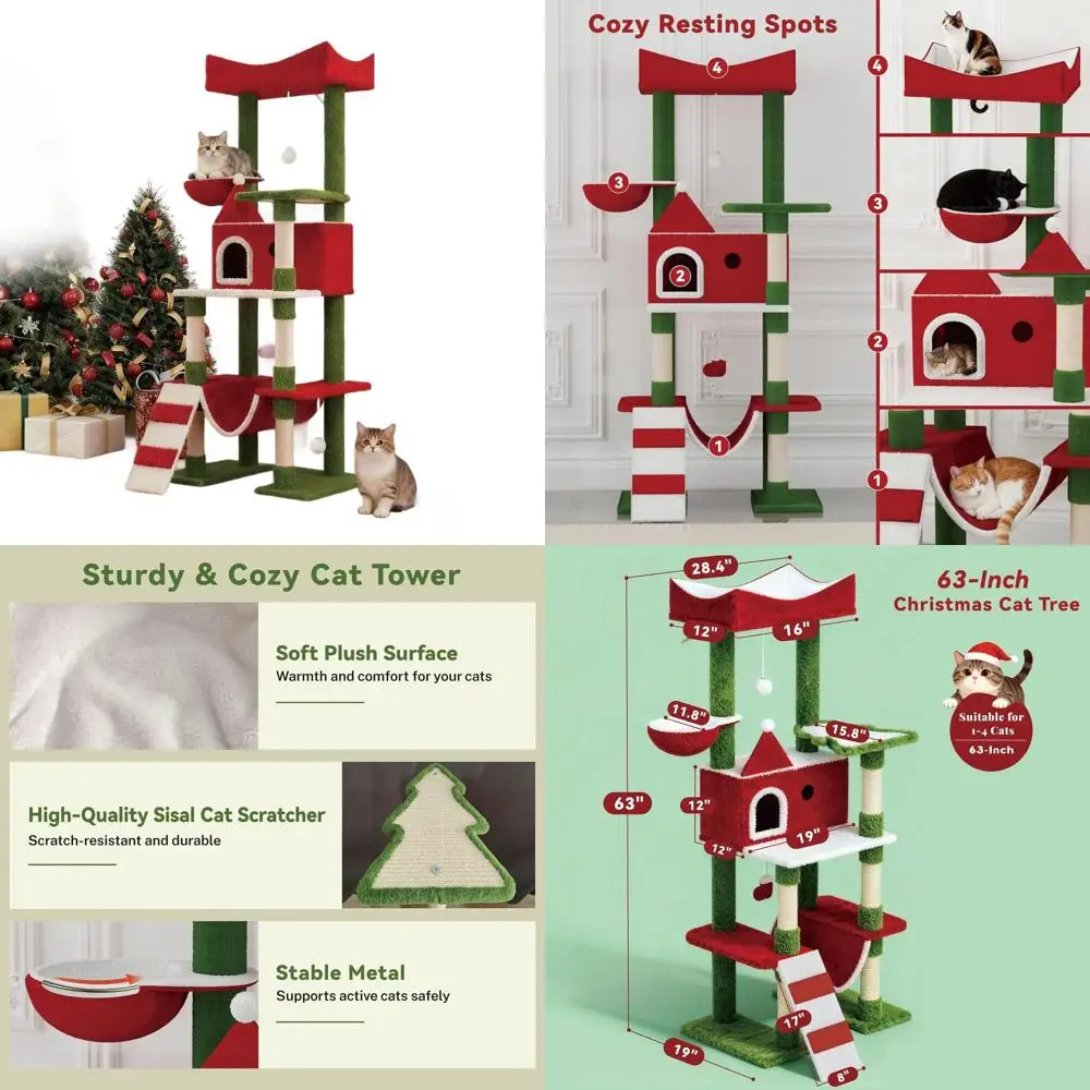 63 Xmas Cat Tower: Modern Indoor Condo with Scratching Post and Hammock for Festive Decor
63 Xmas Cat Tower: Modern Indoor Condo with Scratching Post and Hammock for Festive Decor