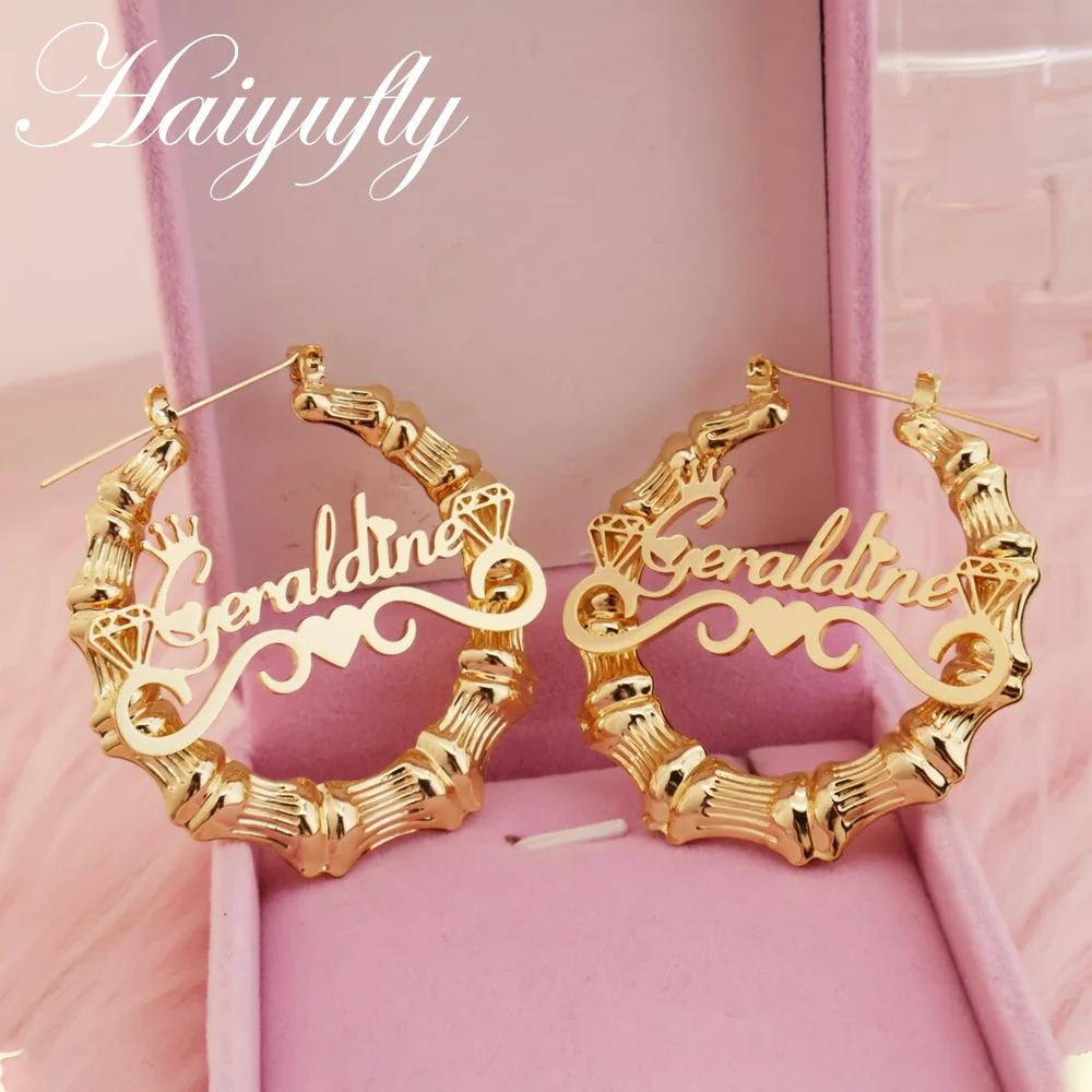 Haiyufly Custom Heart Name Bamboo Earring for Women Stainless Steel Jewelry Letter Hoop Earring Personalized Mother's Day Gift
Haiyufly Custom Heart Name Bamboo Earring for Women Stainless Steel Jewelry Letter Hoop Earring Personalized Mother's Day Gift