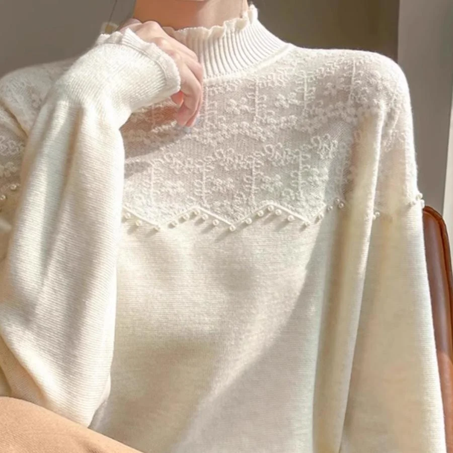 Fashionable Embroidered Bead Knitted Sweater Women's Style Half High Collar Outerwear Autumn 2024 New Arrival Elegant Design
Fashionable Embroidered Bead Knitted Sweater Women's Style Half High Collar Outerwear Autumn 2024 New Arrival Elegant Design