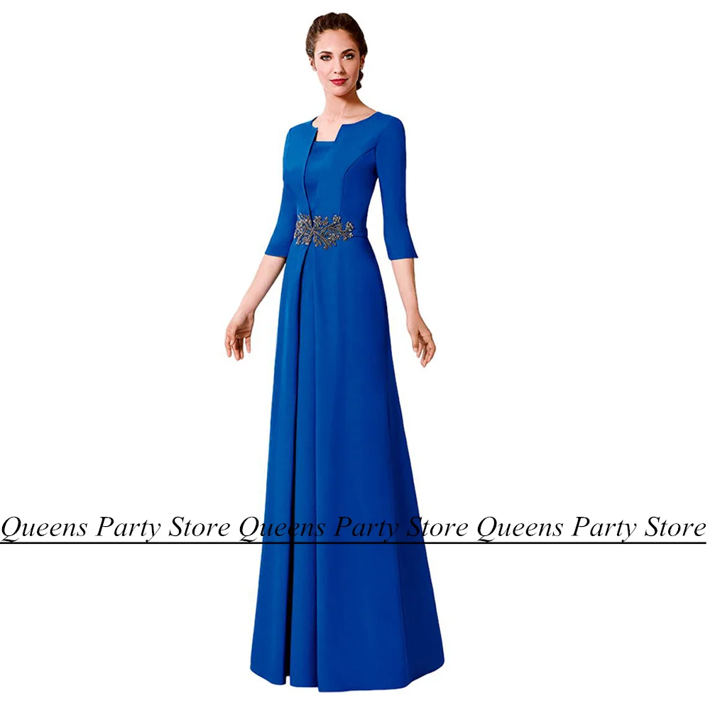 Royal Blue Wedding Guest Dresses for Mom of Groom Elegant Round Neck 3/4 Sleeves Beading A Line Satin Mother of Bride Dress
Royal Blue Wedding Guest Dresses for Mom of Groom Elegant Round Neck 3/4 Sleeves Beading A Line Satin Mother of Bride Dress