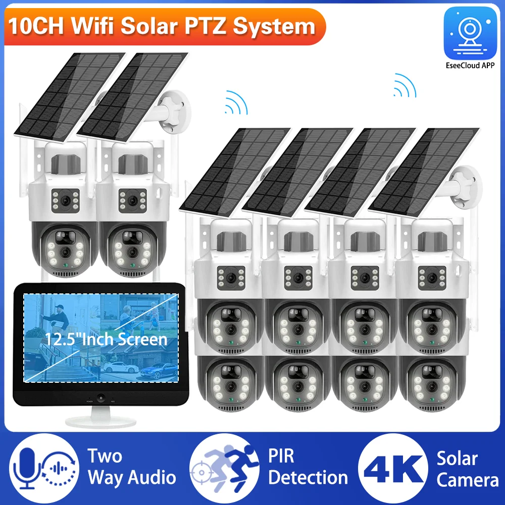 100% Wire-Free Solar PTZ Dual Lens 12.5" LCD Monitor 10CH WiFi NVR Home Security IP Cam System Wireless 4K 8MP CCTV Surveillance
100% Wire-Free Solar PTZ Dual Lens 12.5" LCD Monitor 10CH WiFi NVR Home Security IP Cam System Wireless 4K 8MP CCTV Surveillance