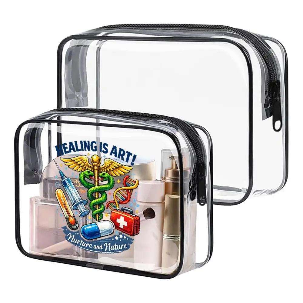 Clear PVC Zippered Cosmetic Organizer Bag Featuring Caduceus And Medical Symbols Designed In A Vibrant Cartoon Style With The Mo
Clear PVC Zippered Cosmetic Organizer Bag Featuring Caduceus And Medical Symbols Designed In A Vibrant Cartoon Style With The Mo