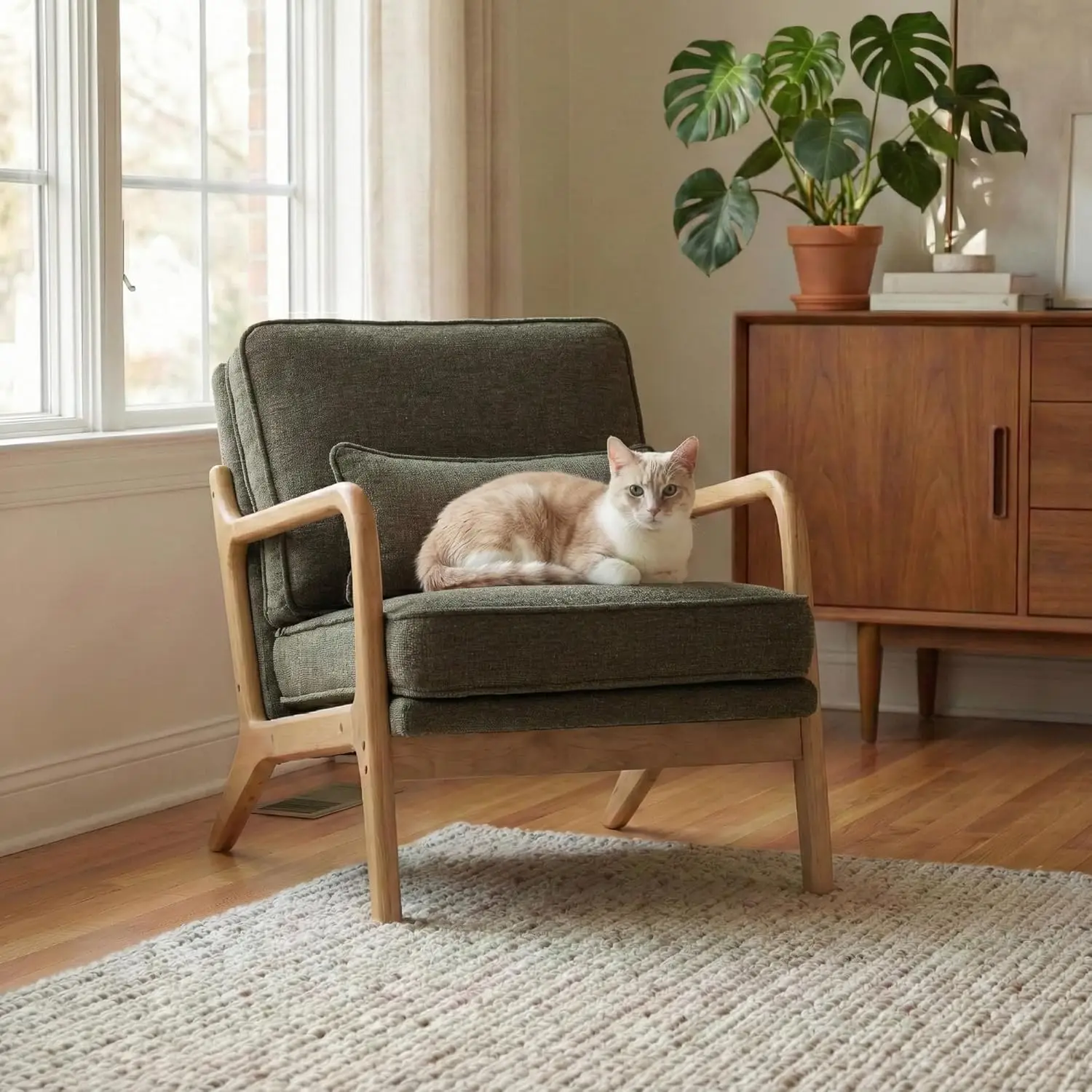 Modern Accent Chair Mid Century Wooden Upholstered Armchair With Lumbar Pillow & Removable Soft Cushion, Reading, Customized
Modern Accent Chair Mid Century Wooden Upholstered Armchair With Lumbar Pillow & Removable Soft Cushion, Reading, Customized