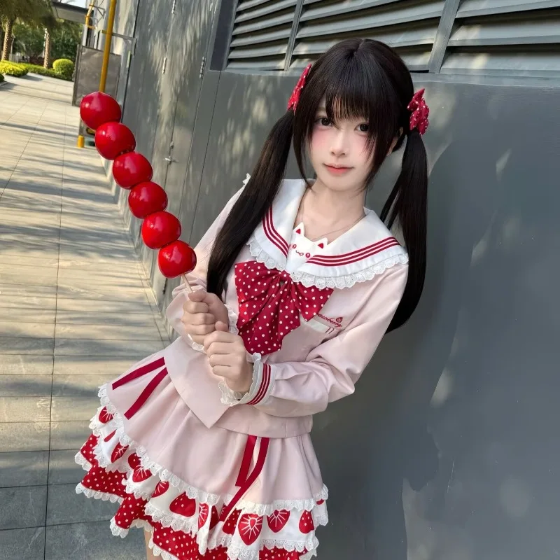 Japanese Sweet Pink Strawberry Kawaii Girl JK Skirt Set Sailor Collar Cute Daughter Clothes Spring Two Piece Sets Women Outifits
Japanese Sweet Pink Strawberry Kawaii Girl JK Skirt Set Sailor Collar Cute Daughter Clothes Spring Two Piece Sets Women Outifits