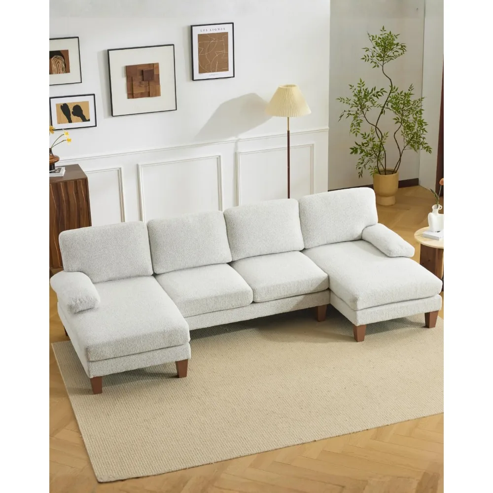 110" U-Shape Sectional Couches Chenille Upholstery 4 Seat Sofa Set with Double Chaises & Wood Grain, Customized
110" U-Shape Sectional Couches Chenille Upholstery 4 Seat Sofa Set with Double Chaises & Wood Grain, Customized