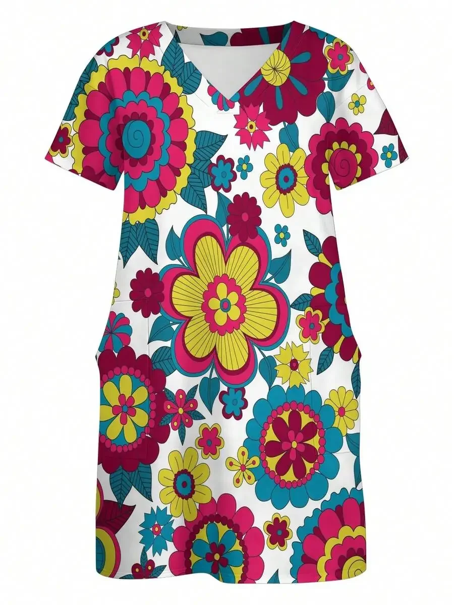 Plus Size Casual V-Neck Midi Dress With Colorful Floral Print For Women
Plus Size Casual V-Neck Midi Dress With Colorful Floral Print For Women