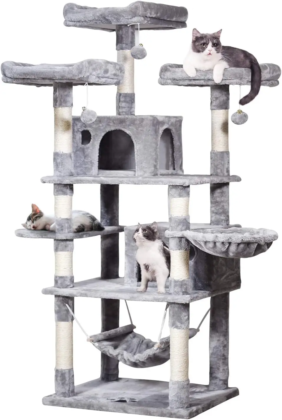 Multi-Level Cat Tree with Scratching Posts, 3 Perches, Condo, Basket & Hammock for Large Cats, Grey
Multi-Level Cat Tree with Scratching Posts, 3 Perches, Condo, Basket & Hammock for Large Cats, Grey