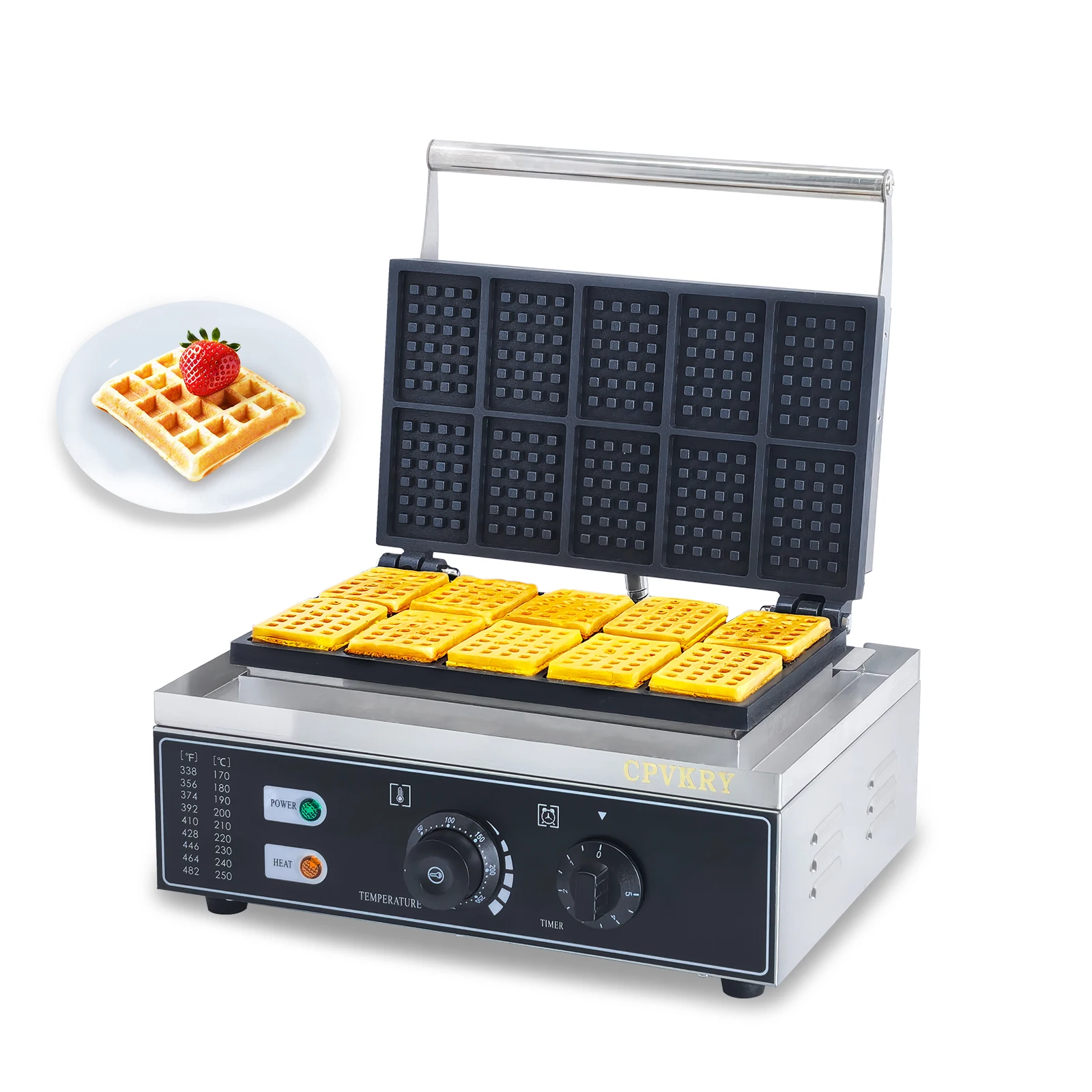 110/220V Commercial Stainless Steel Non-Stick Belgian Waffle Iron Industrial 10pcs Rectangle Waffle Temperature Time New
110/220V Commercial Stainless Steel Non-Stick Belgian Waffle Iron Industrial 10pcs Rectangle Waffle Temperature Time New