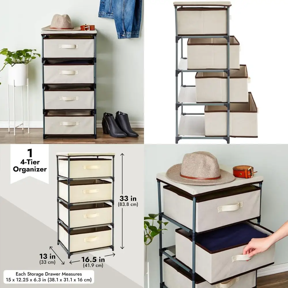 Бежевый металлический и тканевый 4-уровневый органайзер для спальни с выдвижными ящиками и шкафами для хранения
Бежевый металлический и тканевый 4-уровневый органайзер для спальни с выдвижными ящиками и шкафами для хранения