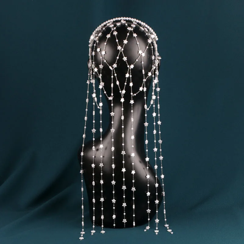 Boho Bridal Star Crystal Tassel Head Chain with Long Beaded Fringe Sparkly Rhinestone Hair Veil for Wedding Prom
Boho Bridal Star Crystal Tassel Head Chain with Long Beaded Fringe Sparkly Rhinestone Hair Veil for Wedding Prom