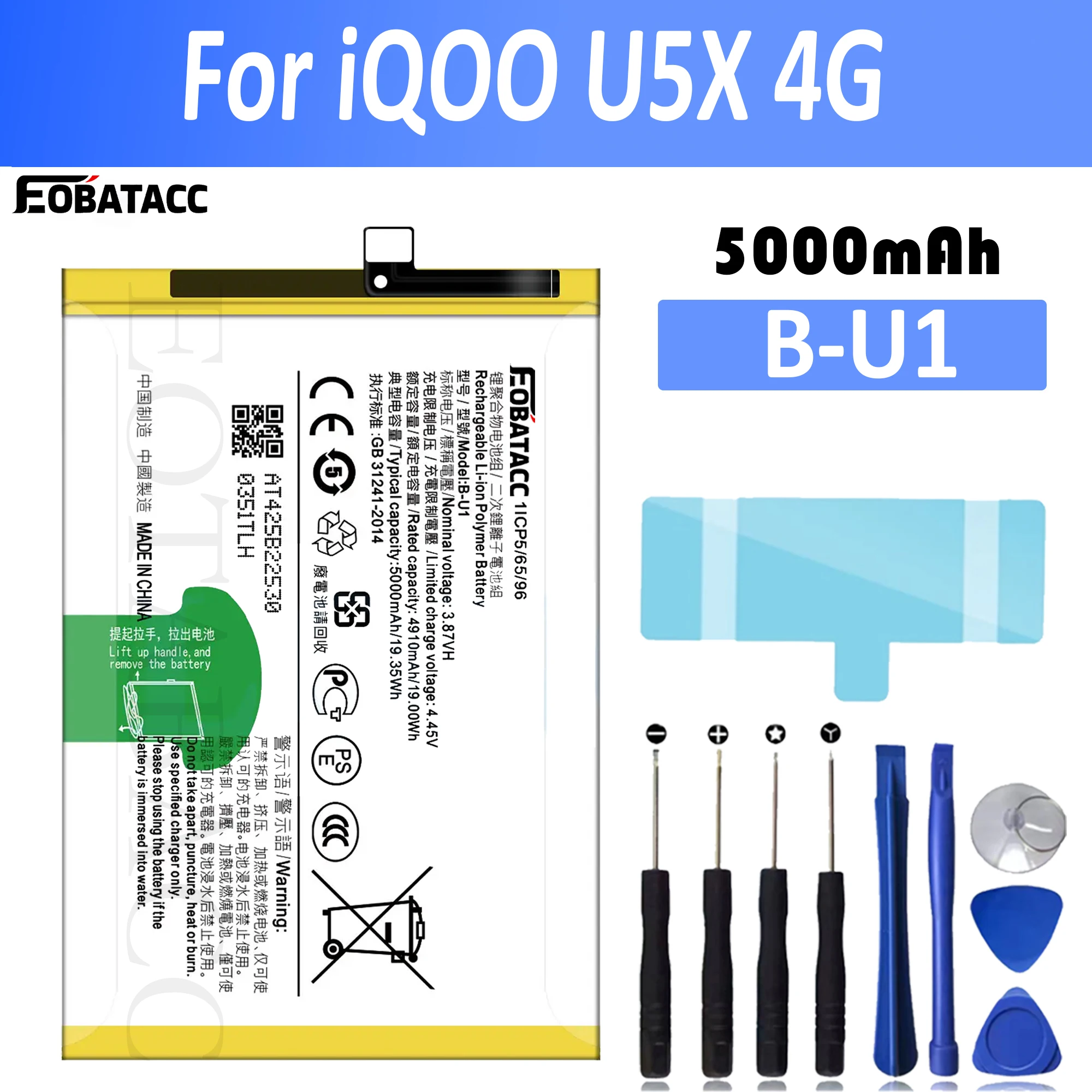 EOTABACC 100% New Original Replacement Battery B-U1 For VIVO iQoo U5X /Y10 T2 Phone Battery+Tools
EOTABACC 100% New Original Replacement Battery B-U1 For VIVO iQoo U5X /Y10 T2 Phone Battery+Tools