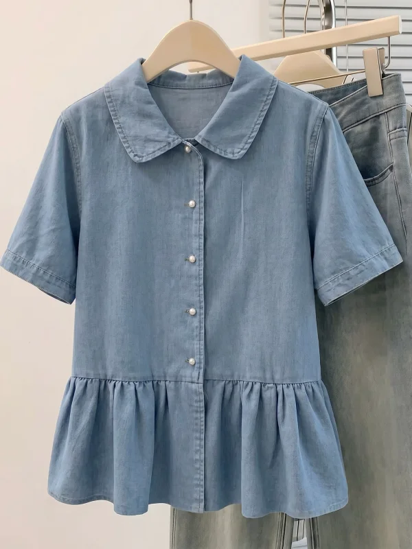 Light Blue Denim Short Sleeve Shirt Women's Regular Fit Summer New Style Big Size Sweet And Salty Top Thin Shoulder Korean Ve...
Light Blue Denim Short Sleeve Shirt Women's Regular Fit Summer New Style Big Size Sweet And Salty Top Thin Shoulder Korean Ve...