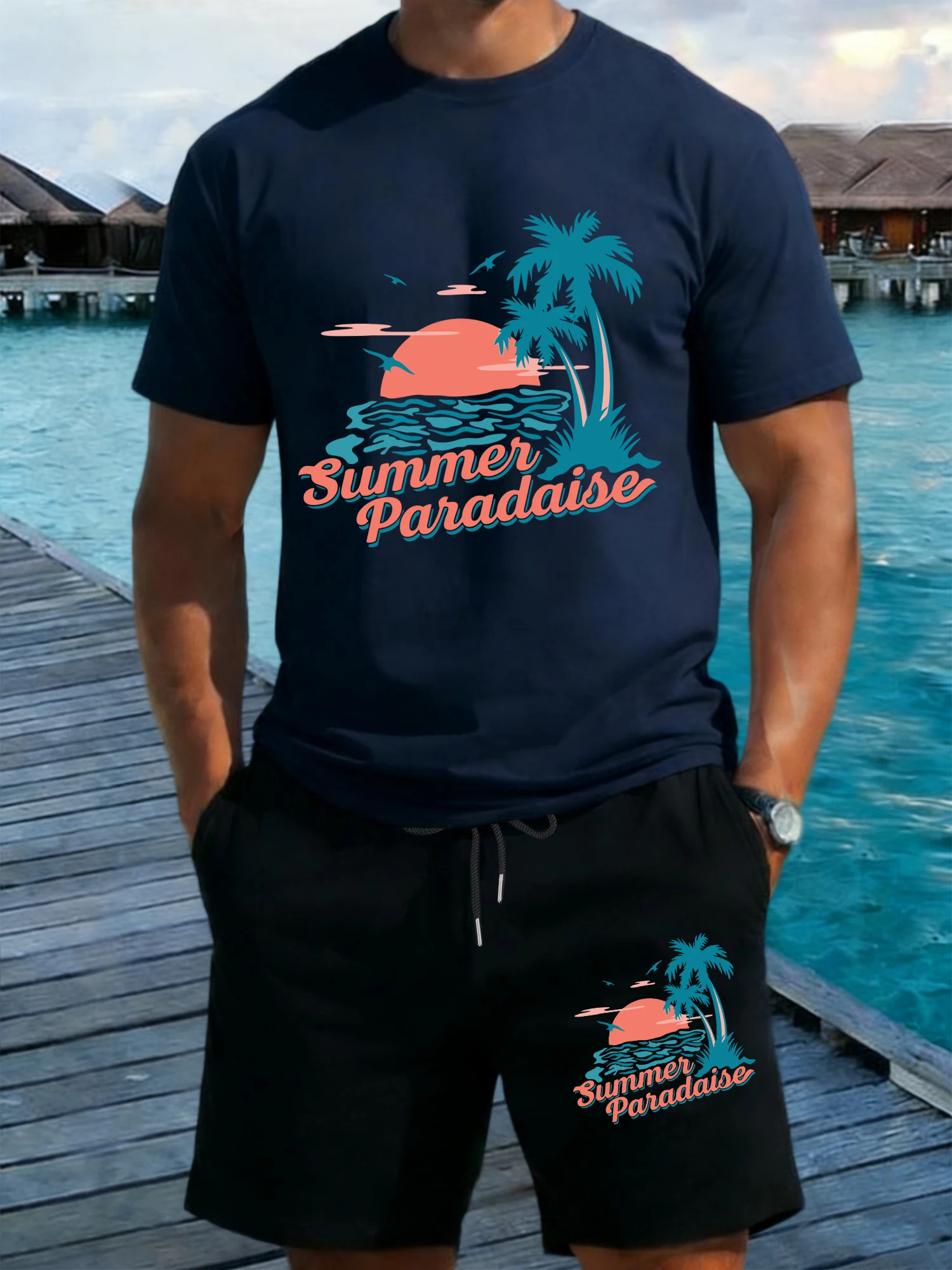 Summer Wave Coconut Tree Print Men T Shirts Suits Breathable Cotton T-Shirt Loose Drawstring Short Pants Pocket Sportswear
Summer Wave Coconut Tree Print Men T Shirts Suits Breathable Cotton T-Shirt Loose Drawstring Short Pants Pocket Sportswear