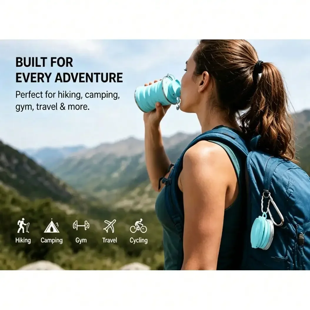 Collapsible Silicone Water Bottle With Carabiner, Reusable Leak Proof Foldable Camping Cup, Portable Sports Travel Bottle For Ou
Collapsible Silicone Water Bottle With Carabiner, Reusable Leak Proof Foldable Camping Cup, Portable Sports Travel Bottle For Ou