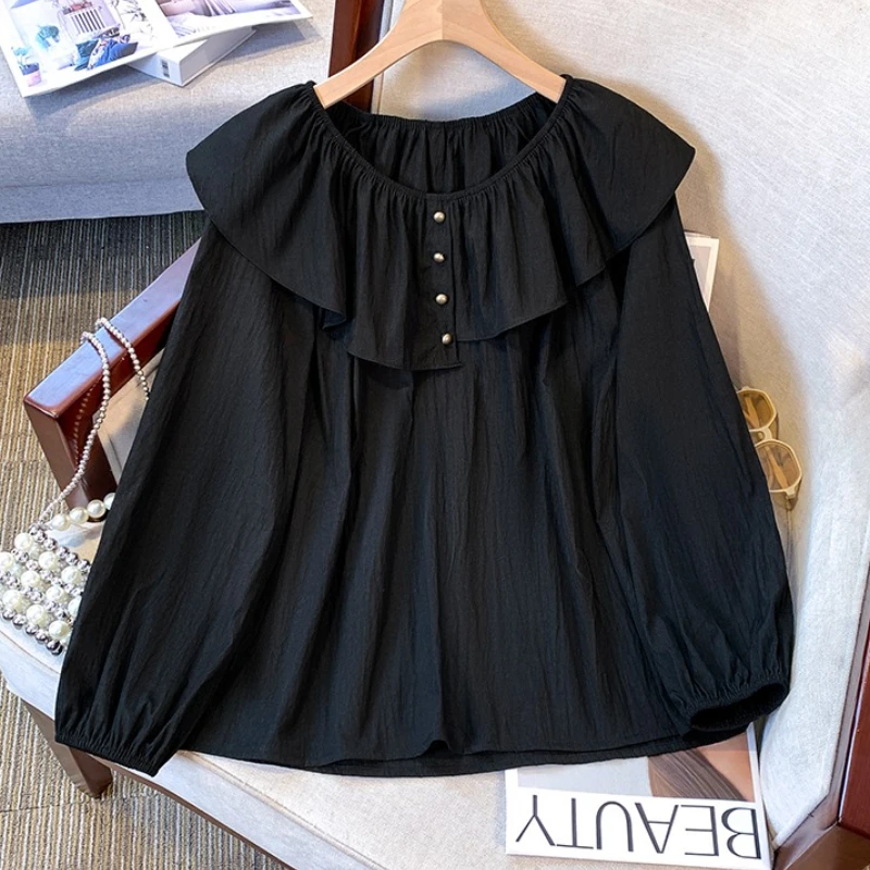 2025 French Large Size Long Sleeve O-neck Solid Color Loose Ruffle Shirt Ladies Spring Autumn Plus Size Blouses for Women
2025 French Large Size Long Sleeve O-neck Solid Color Loose Ruffle Shirt Ladies Spring Autumn Plus Size Blouses for Women