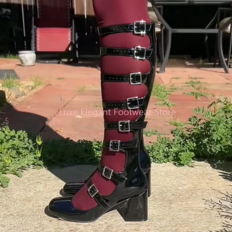 Sliver Leather Belt Buckle Hollow Sandals Boots Women Square Toe Back Zipper Knee High Boots Gothic Trendy Party Summer Shoes
Sliver Leather Belt Buckle Hollow Sandals Boots Women Square Toe Back Zipper Knee High Boots Gothic Trendy Party Summer Shoes