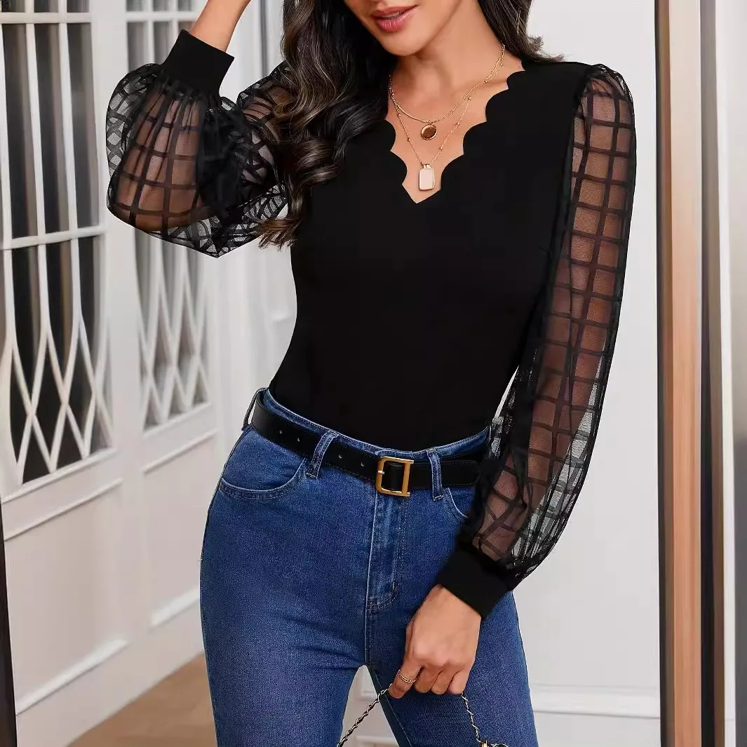 Autumn Women's Hollow V-Neck Tops Lace Patchwork Shirts Fashion Sexy V Neck Long Sleeve Loose Solid Color Top Shirt Women
Autumn Women's Hollow V-Neck Tops Lace Patchwork Shirts Fashion Sexy V Neck Long Sleeve Loose Solid Color Top Shirt Women